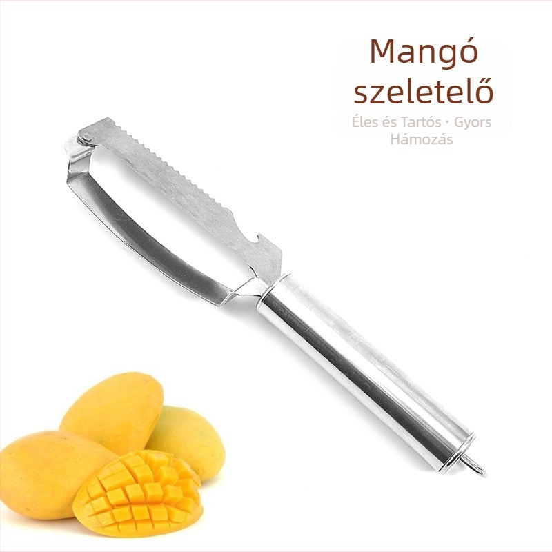 Rozsdamentes acél mangó vágó, szeletelő és magház-eltávolító eszköz