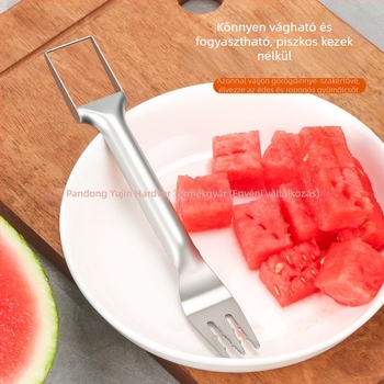 Kétfejű dinnyevágó – Rozsdamentes acél gyümölcsvilla dinnyék szeletelésére, kockára vágására és tálalására