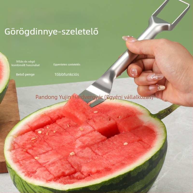 Kétfejű dinnyevágó – Rozsdamentes acél gyümölcsvilla dinnyék szeletelésére, kockára vágására és tálalására