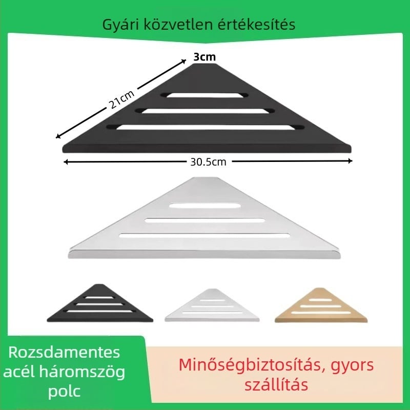 304 rozsdamentes acél háromszög sarok polc a fürdőszobába, falra szerelhető