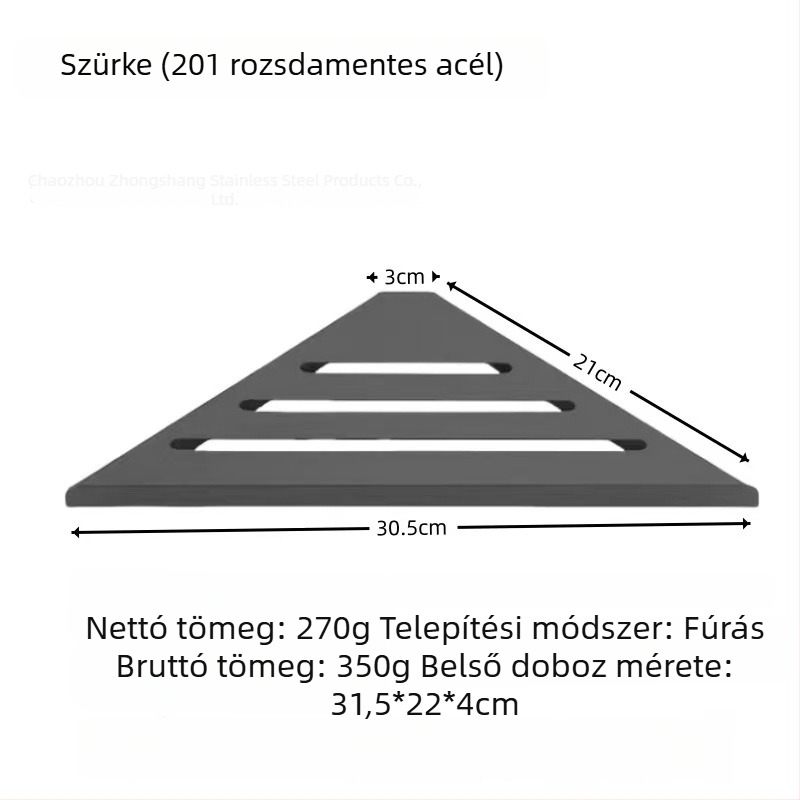 304 rozsdamentes acél háromszög sarok polc a fürdőszobába, falra szerelhető