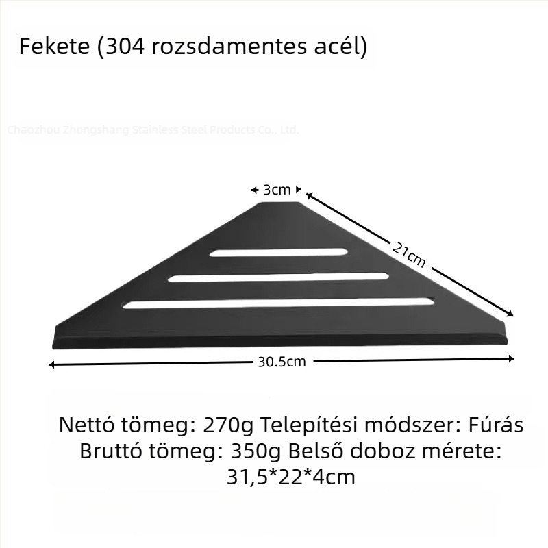 304 rozsdamentes acél háromszög sarok polc a fürdőszobába, falra szerelhető