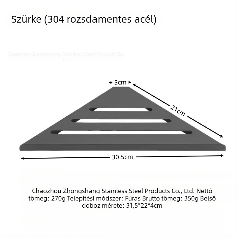 304 rozsdamentes acél háromszög sarok polc a fürdőszobába, falra szerelhető