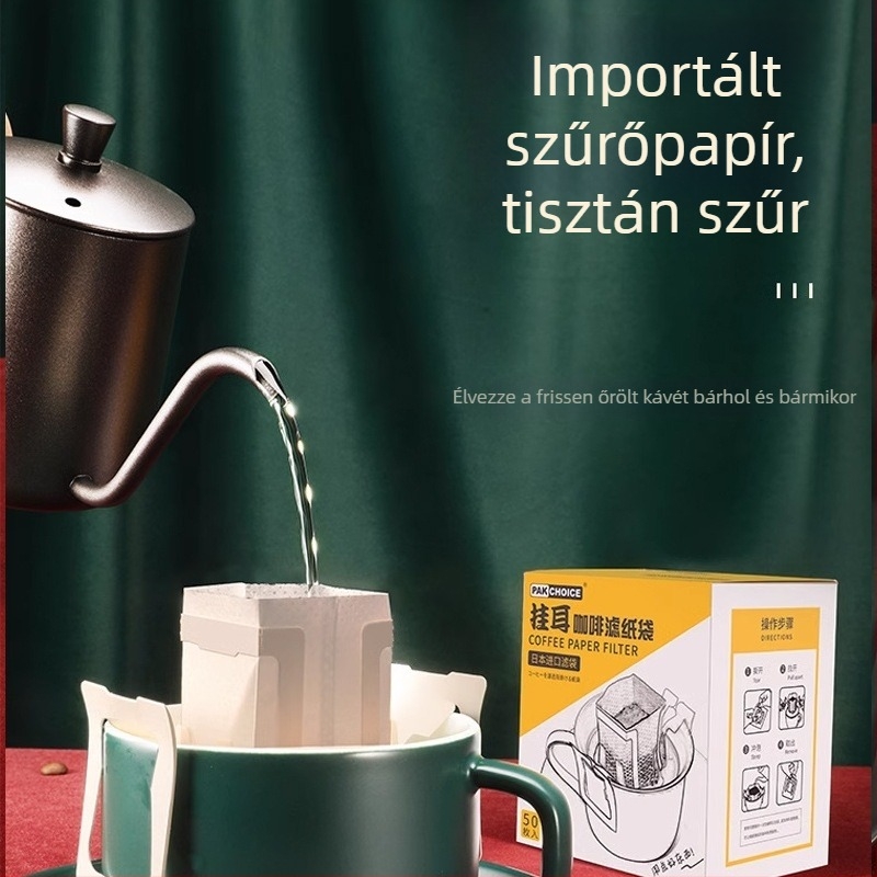 Függő fülű kávéfilterek, papíralapú filterek kézi leöntéshez, 9 × 7,5 cm, 50 db
