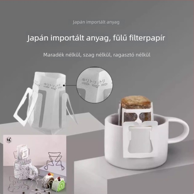 Függő fülű kávéfilterek, papíralapú filterek kézi leöntéshez, 9 × 7,5 cm, 50 db