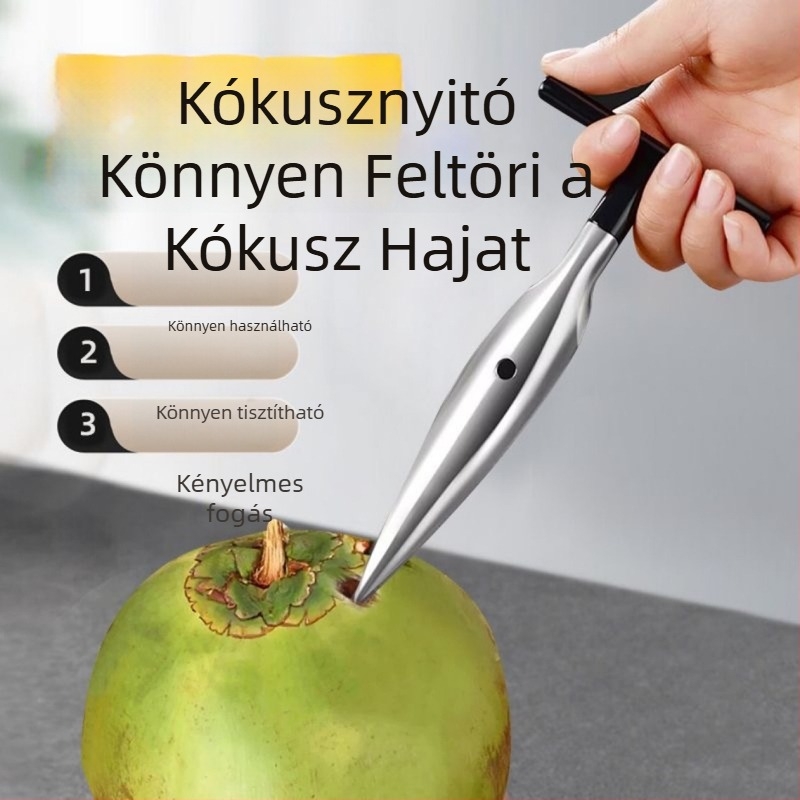 Rozsdamentes acélból készült kókuszlyukasztó zöld kókuszokhoz, automatikus gyors nyitóeszköz