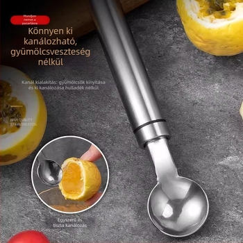 Rozsdamentes acélból készült, kétfejű gyümölcsnyitó – maracuja, mangosztán és tojásgyümölcs nyitására; konyhai eszköz