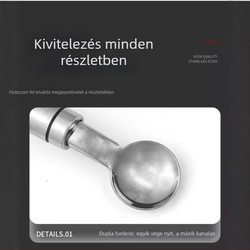 Rozsdamentes acélból készült, kétfejű gyümölcsnyitó – maracuja, mangosztán és tojásgyümölcs nyitására; konyhai eszköz