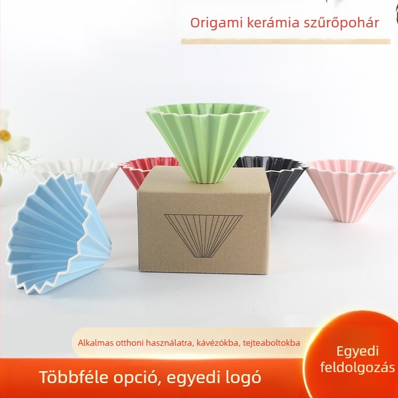 Origami kerámia kávéfőző filteres bögre, V-alakú, kreatív kézi készítésű kávéfőzéshez, konuszos kerámia szűrőbögre