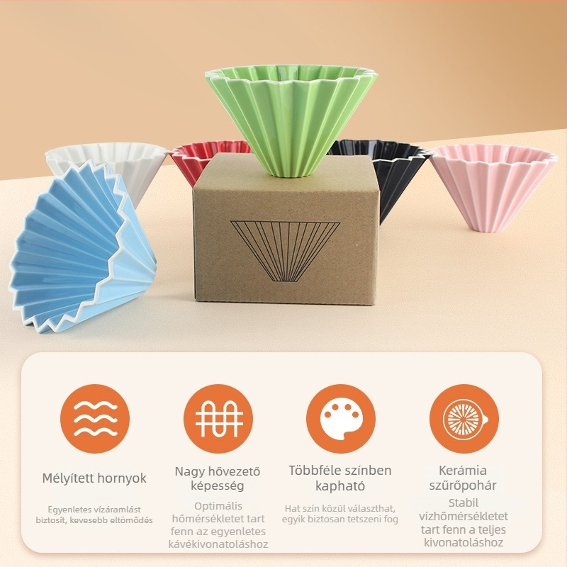 Origami kerámia kávéfőző filteres bögre, V-alakú, kreatív kézi készítésű kávéfőzéshez, konuszos kerámia szűrőbögre