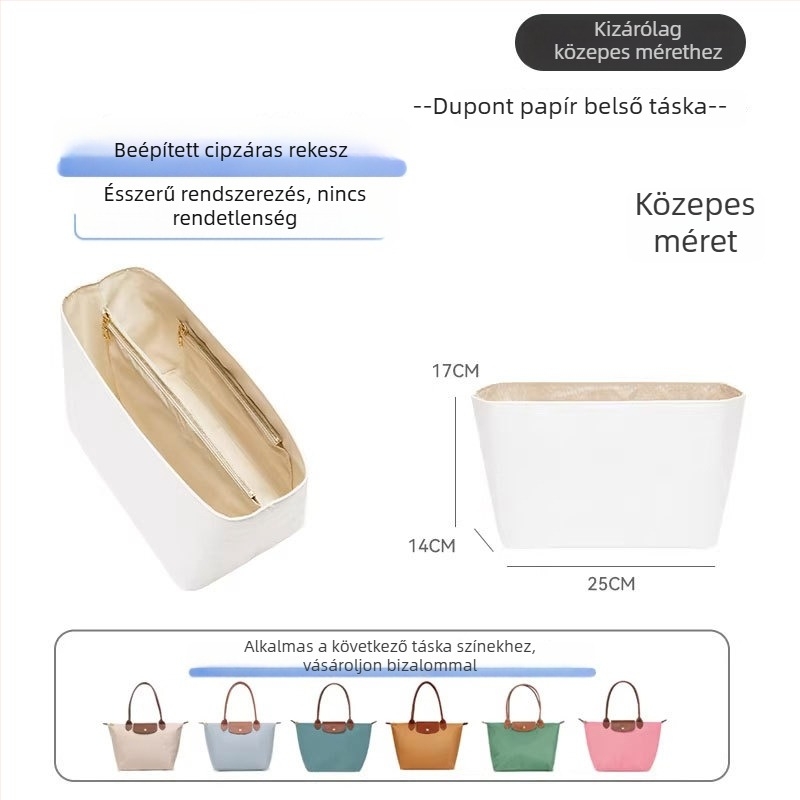 Longchamp-kompatibil belső liner táska, közepes méret, DuPont papírral vízálló, könnyű mini tároló kozmetikumokhoz