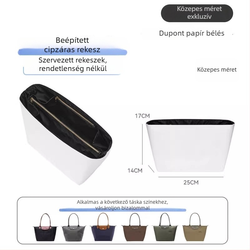 Longchamp-kompatibil belső liner táska, közepes méret, DuPont papírral vízálló, könnyű mini tároló kozmetikumokhoz