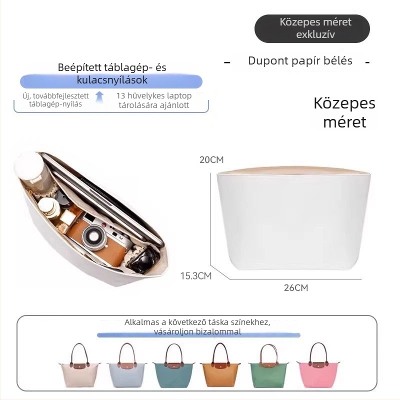 Longchamp-kompatibil belső liner táska, közepes méret, DuPont papírral vízálló, könnyű mini tároló kozmetikumokhoz