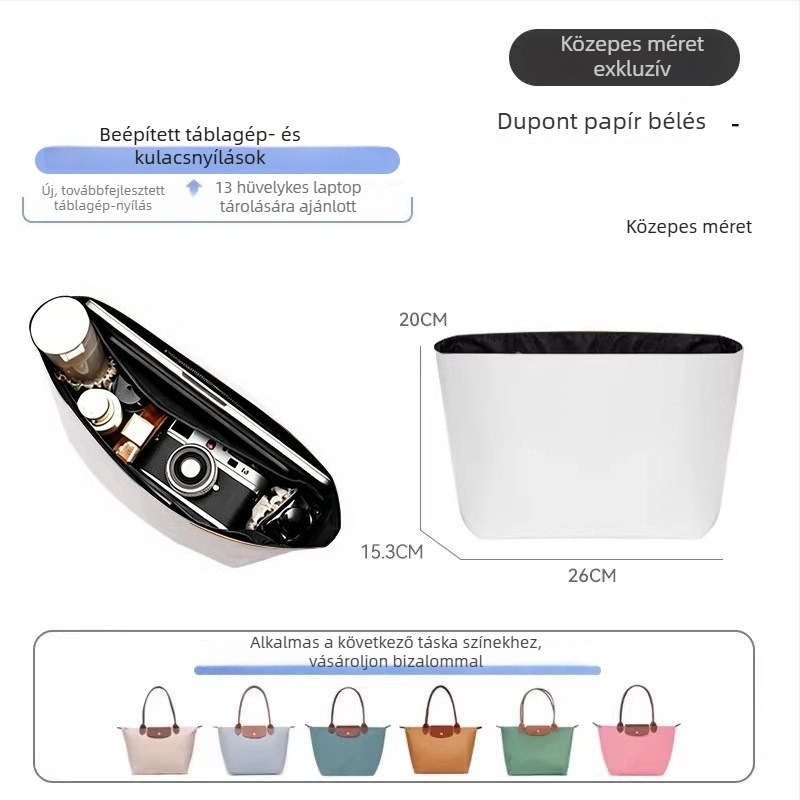 Longchamp-kompatibil belső liner táska, közepes méret, DuPont papírral vízálló, könnyű mini tároló kozmetikumokhoz