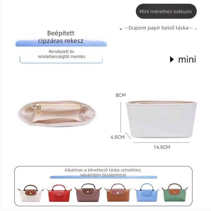 Longchamp-kompatibil belső liner táska, közepes méret, DuPont papírral vízálló, könnyű mini tároló kozmetikumokhoz