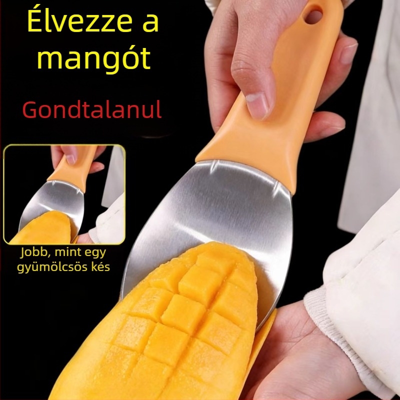 Mangó kockákra vágó eszköz, dinnyekockákra vágó kés, hámozó kés, gyümölcskanál és gyümölcs szeparátor