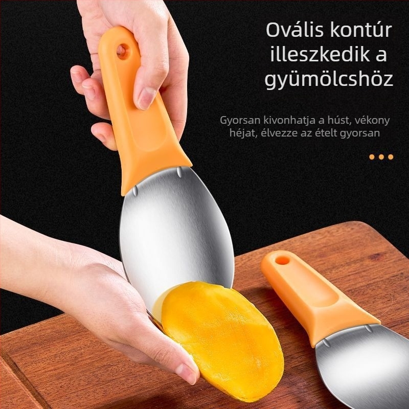 Mangó kockákra vágó eszköz, dinnyekockákra vágó kés, hámozó kés, gyümölcskanál és gyümölcs szeparátor