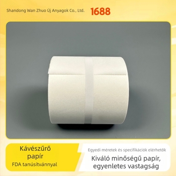 Eszpresszó gépekhez készült egyszer használatos kávéfiltelő papírt tekercsek, testre szabhatóak; nyersfa cellulózból; 10 cm x 200 m; 33 g; modern minimalista stílus.