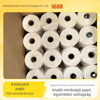 Eszpresszó gépekhez készült egyszer használatos kávéfiltelő papírt tekercsek, testre szabhatóak; nyersfa cellulózból; 10 cm x 200 m; 33 g; modern minimalista stílus.