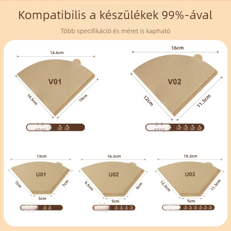 V60-hoz tervezett ventilátor alakú kávéfilter papír, kúpos alakú szűrő kávéfőzőkhöz