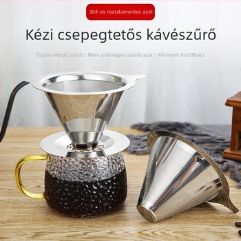 Muzi 304 rozsdamentes acél kettős rétegű kávéfiltro V60-hoz, ultrafin sűrű szűrő, papír nélkül