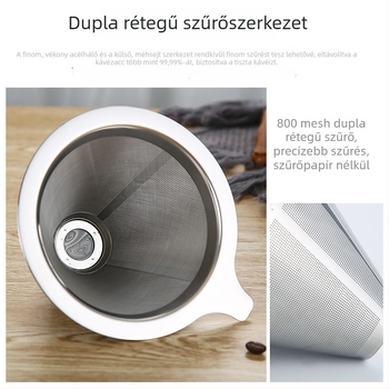 Muzi 304 rozsdamentes acél kettős rétegű kávéfiltro V60-hoz, ultrafin sűrű szűrő, papír nélkül
