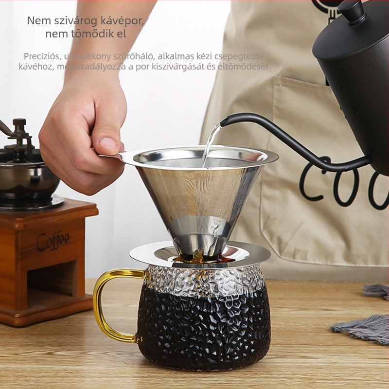 Muzi 304 rozsdamentes acél kettős rétegű kávéfiltro V60-hoz, ultrafin sűrű szűrő, papír nélkül