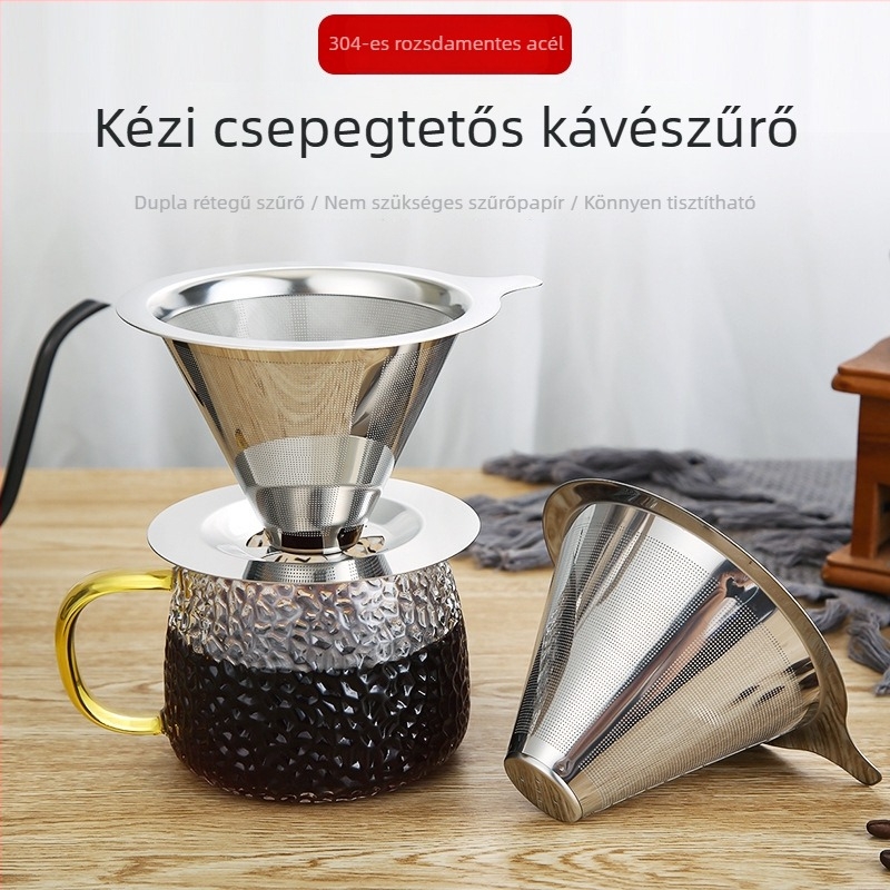 Muzi 304 rozsdamentes acél kettős rétegű kávéfiltro V60-hoz, ultrafin sűrű szűrő, papír nélkül