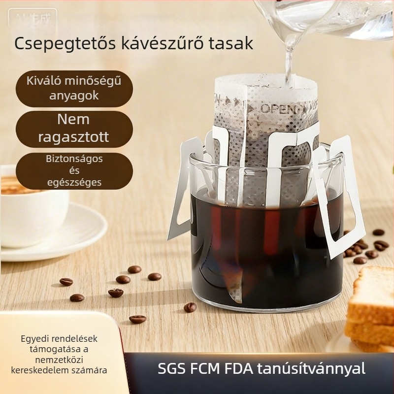 Csepegtető kávézacskók vastag anyagú, élelmiszer-minőségű szűrőpapírral
