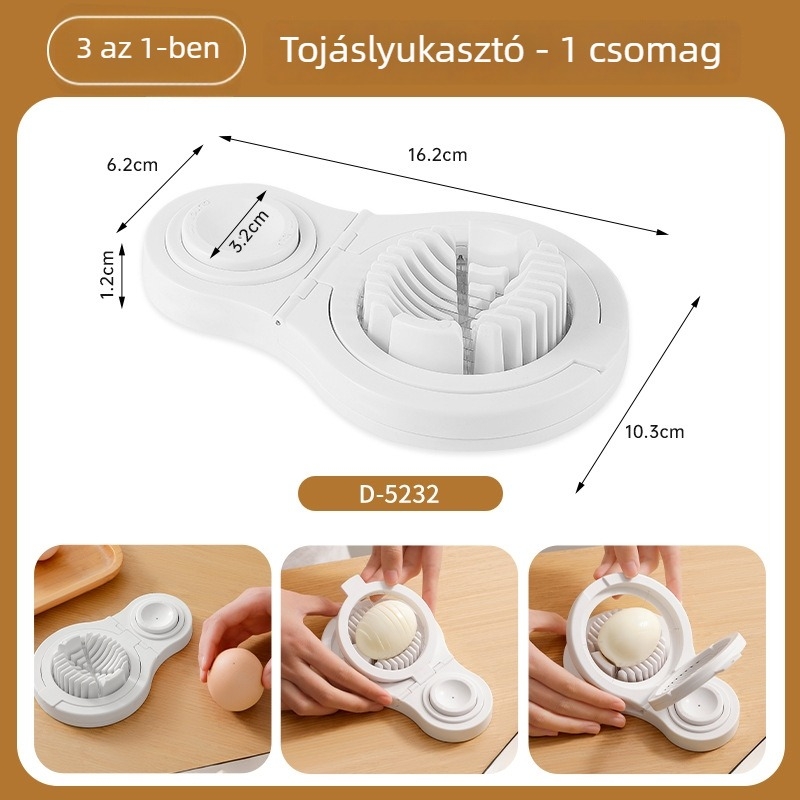 Kézi tojásvágó és szeletelő rozsdamentes acélból, 2 az 1-ben tojás szétválasztó