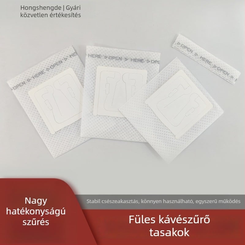 Egyszer használatos káveszűrő zacskó fülbeakasztós kivitelben őrölt kávéhoz, nem szőtt anyag, 7,4 × 9 cm