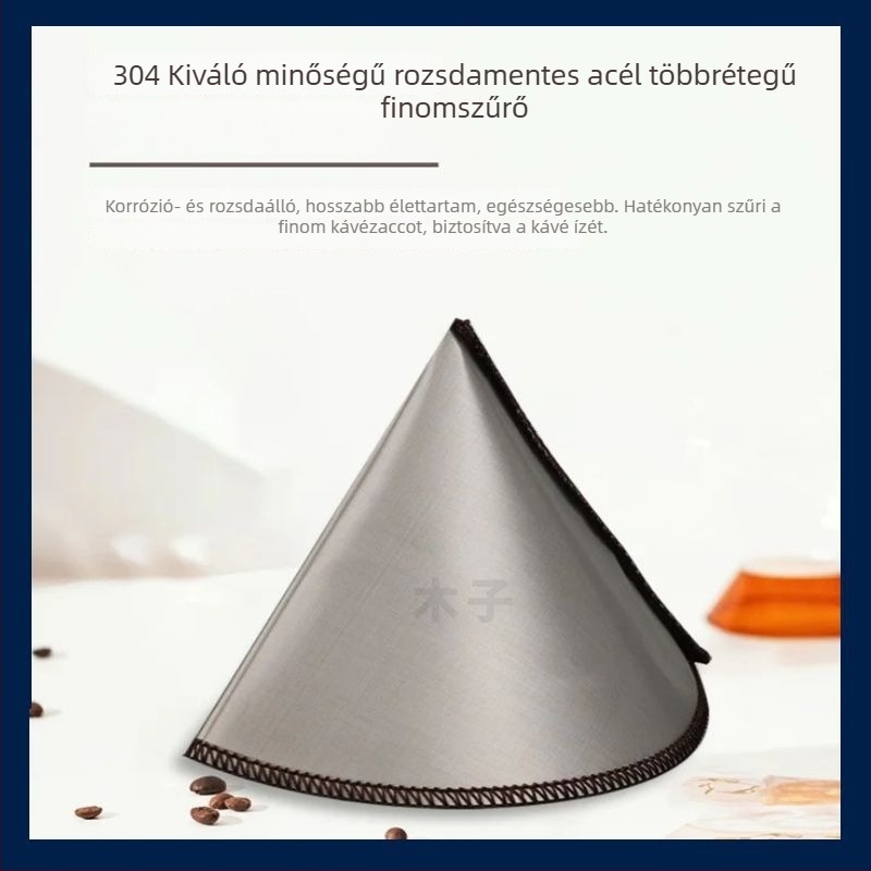 Újrahasználható V60 kávé pour-over szűrő, rozsdamentes acélból, papírmentes