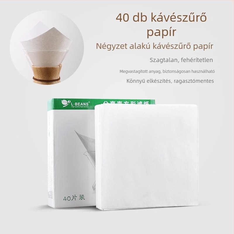 L-BEANS négyszögletes kávéfilter papír, fehérítés nélküli, fa pulp rostból, 40 db
