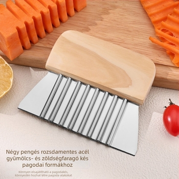 Rozsdamentes acél Pagoda faragókés hullámos burgonya és hasábok szeletelésére – otthoni és éttermi használatra, gyümölcs- és zöldségszeletelő