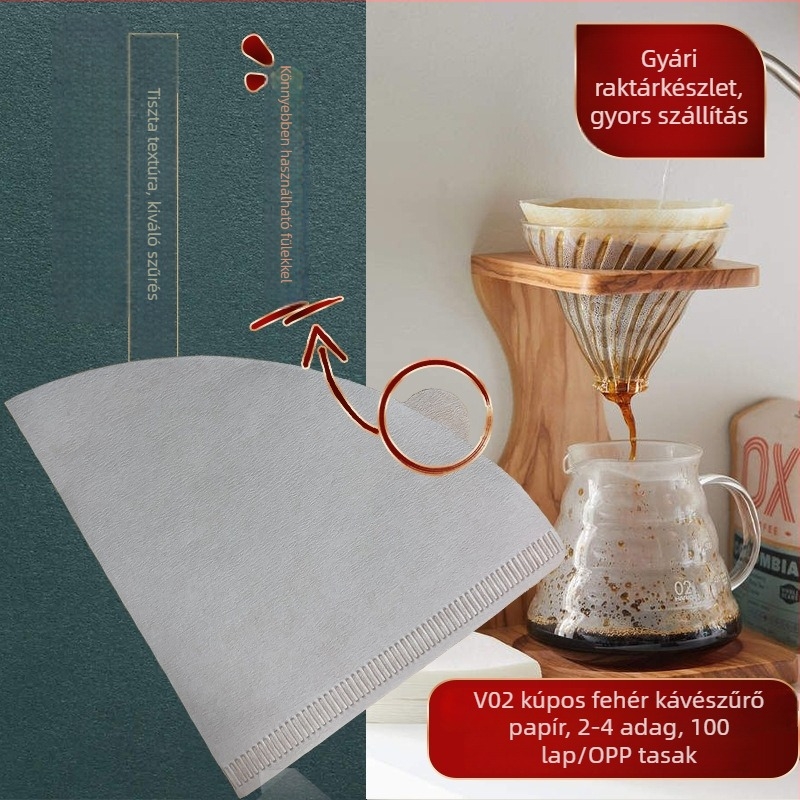 Huilaimei V60 kávéfilter papír, fehérített, 100 db, 2–4 bögréhez, pour-over szűrő