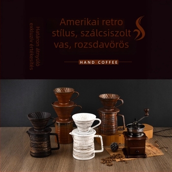 Retro kézzel készített pour-over kávés készlet rozsdavörös szűrőkkel és kancsóval