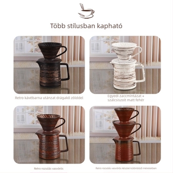 Retro kézzel készített pour-over kávés készlet rozsdavörös szűrőkkel és kancsóval