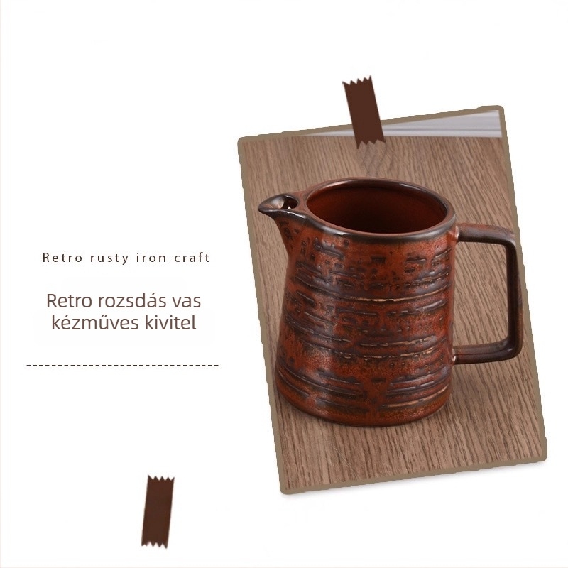 Retro kézzel készített pour-over kávés készlet rozsdavörös szűrőkkel és kancsóval