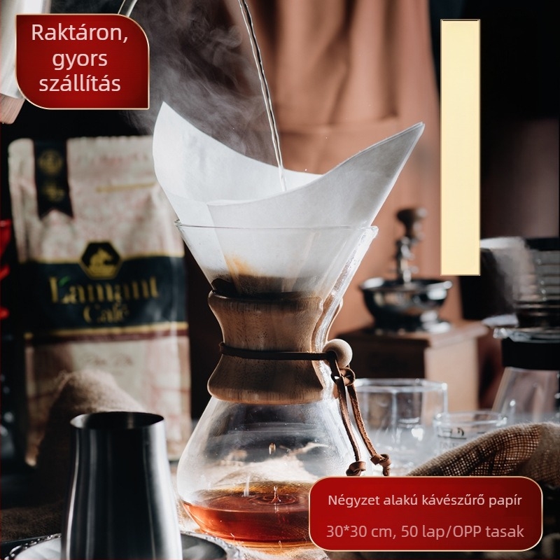 CHEMEX kávéfőző filterpapír, négyzet alakú, 30×30 cm, fehérített fa cellulózból, kézi leöntéshez