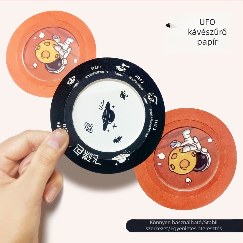 UFO-stílusú kávéfilter papír pour-overhez fül-horgos kialakítással, egyszer használatos