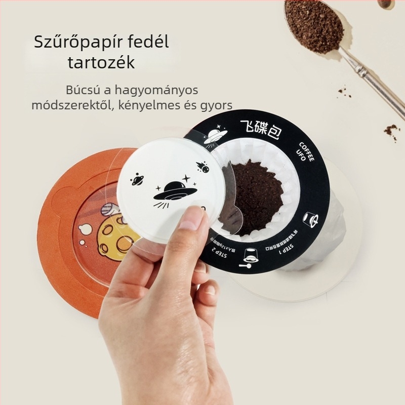 UFO-stílusú kávéfilter papír pour-overhez fül-horgos kialakítással, egyszer használatos