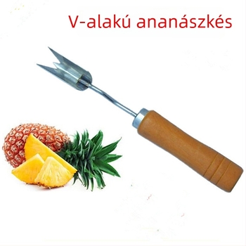 Rozsdamentes acél ananász hámozó, fa nyéllel, háromszög alakú ananász kés, V-formájú szem eltávolító