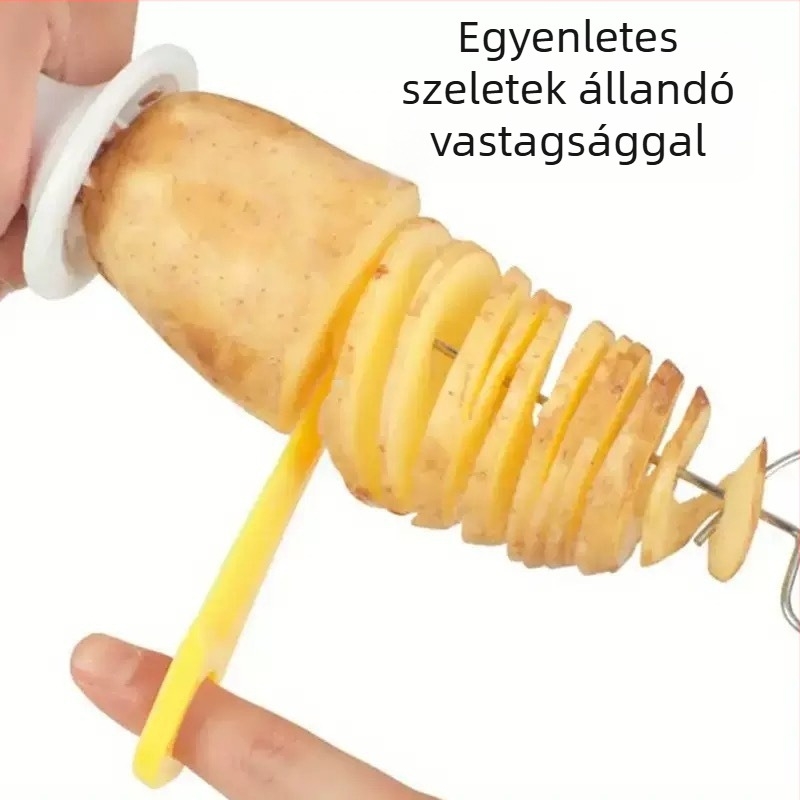 Kézi spirál burgonya szeletelő, spirálos burgonyaszeletekhez, acél nyársakkal – készlet