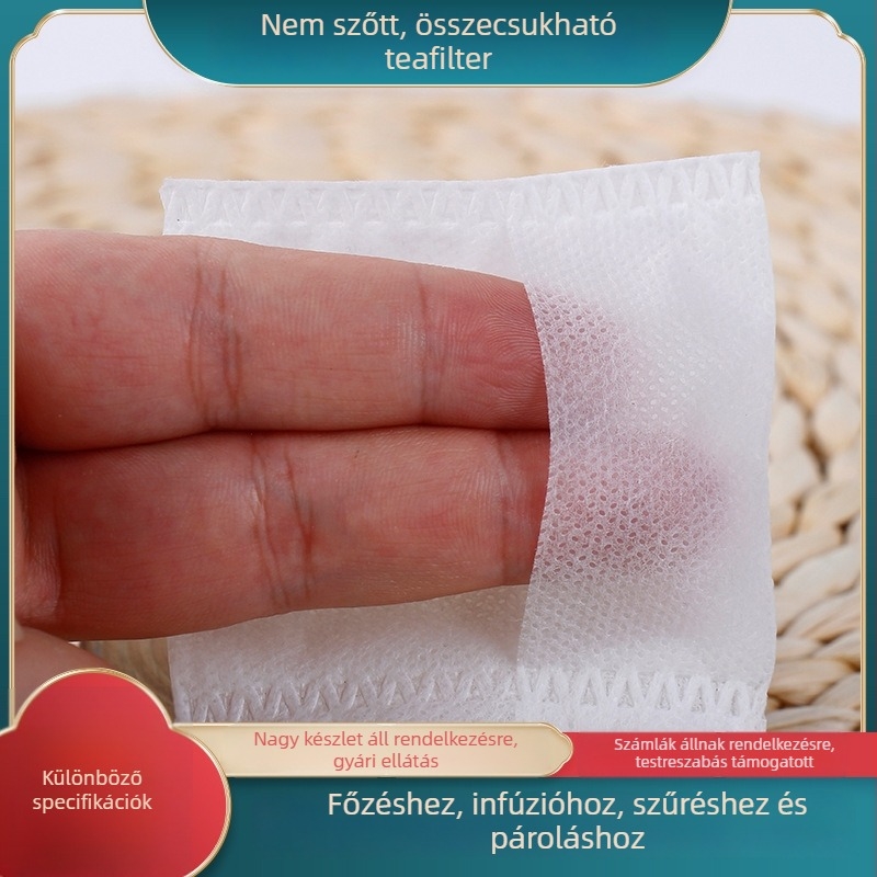 Nagy méretű, nemszőtt anyagból készült teafilter visszahajlós kialakítással, egyszer használatos, teához, kávéhoz, fűszerekhez, levesekhez és tradicionális kínai gyógyászathoz