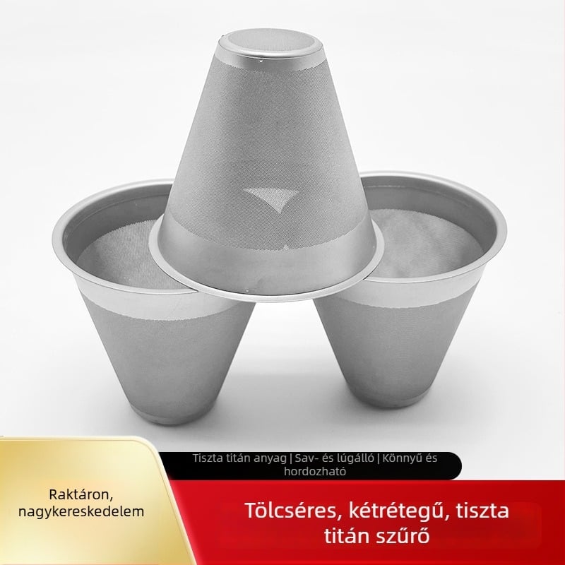 Kónuszos kávéfőző filter tiszta titánból, teás infúzor hálóval, papír nélküli