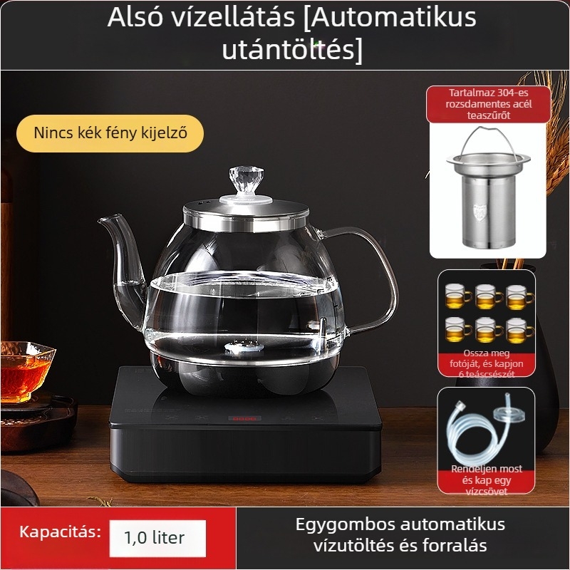 Minden‑egyben elektromos teafőző hőmérséklet-szabályozóval, 1 L üvegtartállyal