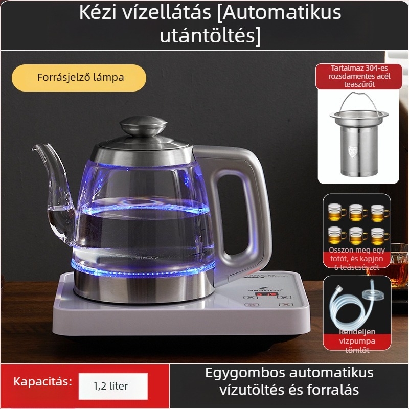 Minden‑egyben elektromos teafőző hőmérséklet-szabályozóval, 1 L üvegtartállyal