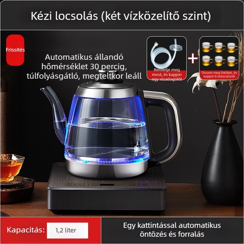 Minden‑egyben elektromos teafőző hőmérséklet-szabályozóval, 1 L üvegtartállyal