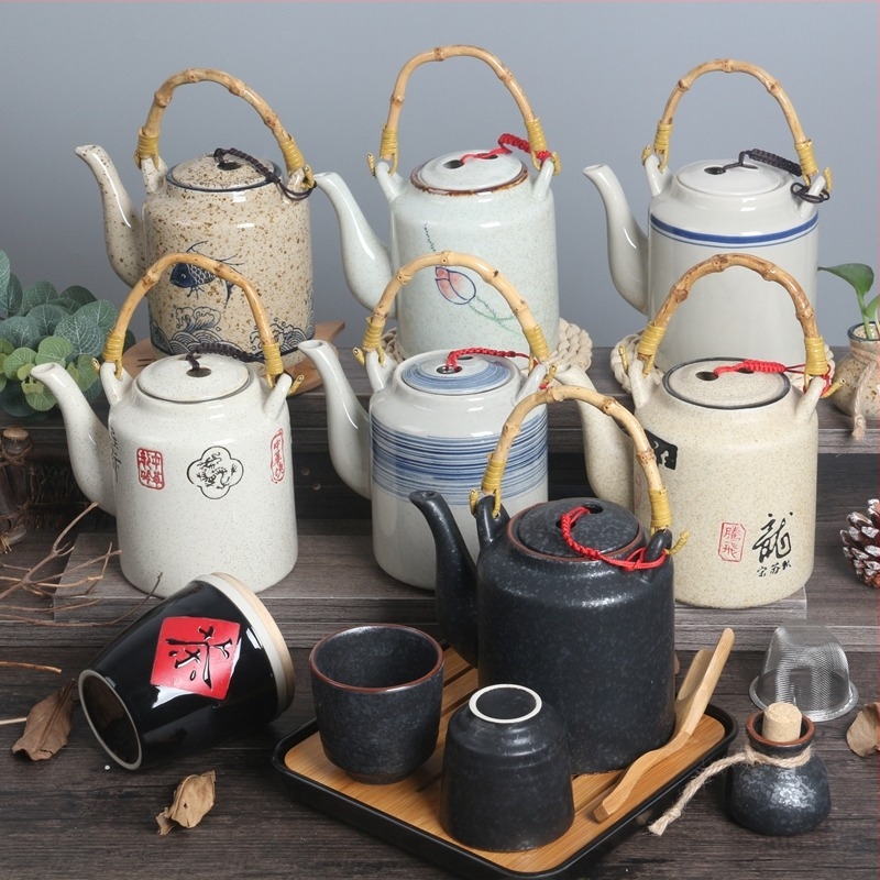 Ősrégi kerámia teáskanna szűrővel, nagy kapacitású, kézzel festett porcelán, otthoni, éttermi és szállodai használatra