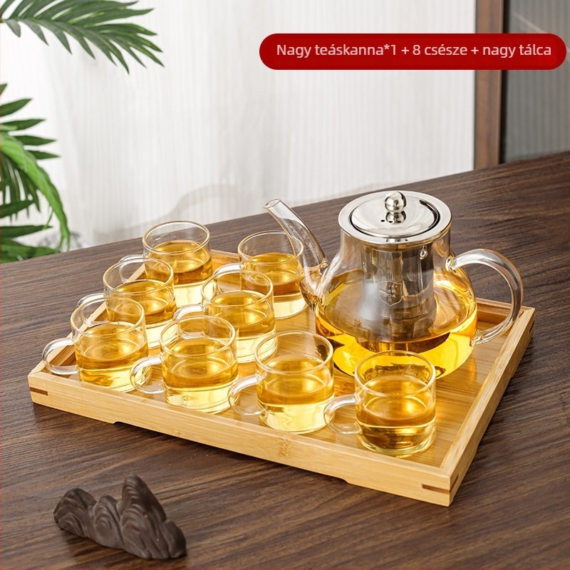 Üvegből készült teáskészlet háztartási használatra, hőálló, nagy kapacitású, szűrővel a tea főzéséhez